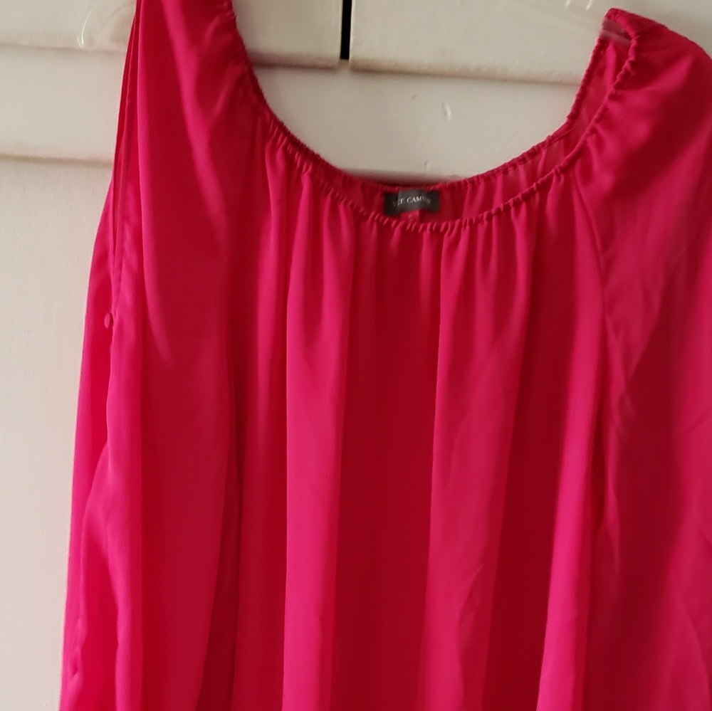 Hot pink split sleeve sheer blouse